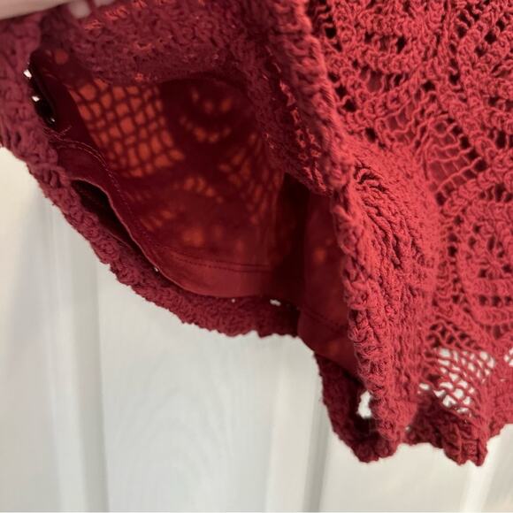 Zara Burgundy Maroon Crochet High Rise Shorts NWT LARGE Summer Elastic Pull On - Picture 8 of 14